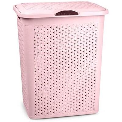 AC Cesto para Ropa Sucia con Tapa y Asas Plástico Fabricado en España Cubo pongotodo para Colada Diseño imitión Mimbre 38 litros 49 x 38,5 x 29,5 cm Rosa Palo AC Cesto para Ropa Sucia con Tapa y Asas Plástico Fabricado en España Cubo pongotodo para Colada Diseño imitión Mimbre 38 litros 49 x 38,5 x 29,5 cm Rosa Palo