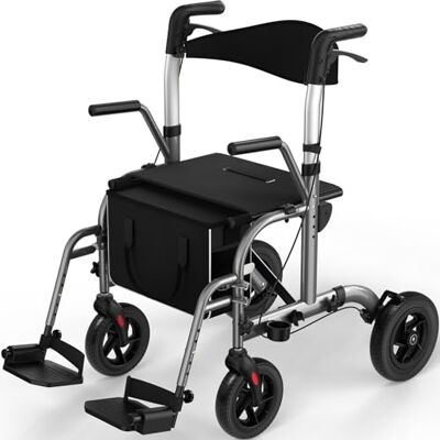 Luckfaith Andador con asiento, 2 en 1 de 4 ruedas y Silla de transporte, Soporta hasta 136 kg, Ruedas TPU de 8"" delanteras y 10"" traseras, Doble freno, Plegable, Altura ajustable, Bolsa almacenamiento, Gris Luckfaith Andador con asiento, 2 en 1 de 4 ruedas y Silla de transporte, Soporta hasta 136 kg, Ruedas TPU de 8"" delanteras y 10"" traseras, Doble freno, Plegable, Altura ajustable, Bolsa almacenamiento, Gris