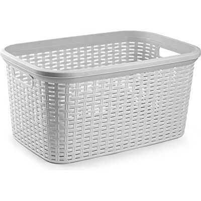 AC Cesta Colada Rectangular de plástico Fabricado en España Capidad de 35 litros Estilo Mimbre 53,5 x 36 x 26,5 cm Color Gris Claro AC Cesta Colada Rectangular de plástico Fabricado en España Capidad de 35 litros Estilo Mimbre 53,5 x 36 x 26,5 cm Color Gris Claro