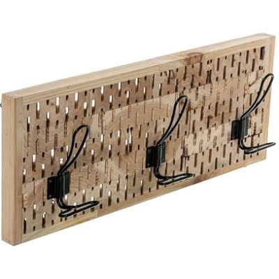 DRW Perchero de Pared de Madera con 3 Ganchos de Metal Natural y Negro 50x8x19,5cm DRW Perchero de Pared de Madera con 3 Ganchos de Metal Natural y Negro 50x8x19,5cm