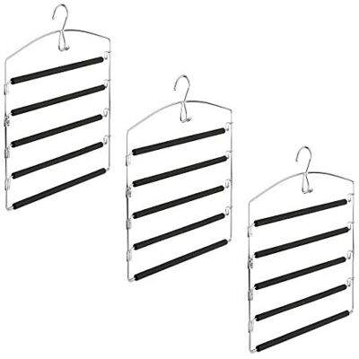 Relaxdays Percha múltiple de Metal, Pantalones y Faldas, Antideslizante, Pack 3, HxLxP: 44, 5 x 37 x 2,7 cm, Plata/Negro Relaxdays Percha múltiple de Metal, Pantalones y Faldas, Antideslizante, Pack 3, HxLxP: 44, 5 x 37 x 2,7 cm, Plata/Negro