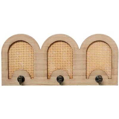 DRW Perchero de Pared con 3 Ganchos de Metal, Madera y Ratan Natural 36x5x16 cm DRW Perchero de Pared con 3 Ganchos de Metal, Madera y Ratan Natural 36x5x16 cm