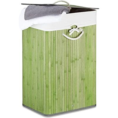 Relaxdays Cesto Ropa Sucia Plegable, Cubo Colada Rectangular con Tapa, Bambú, 83 L, 65,5 x 43,5 x 33,5 cm, Verde Relaxdays Cesto Ropa Sucia Plegable, Cubo Colada Rectangular con Tapa, Bambú, 83 L, 65,5 x 43,5 x 33,5 cm, Verde