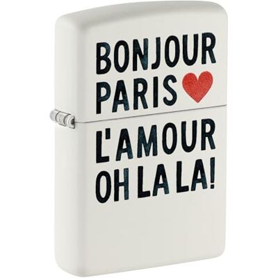 Zippo Encendedor a prueba de viento Bonjour, White Matte, Color Image Recargable Reutilizable Diseño a prueba de viento Caja regalo Fabricado en Estados Unidos Zippo Encendedor a prueba de viento Bonjour, White Matte, Color Image Recargable Reutilizable Diseño a prueba de viento Caja regalo Fabricado en Estados Unidos