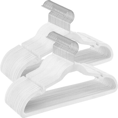 SONGMICS Perchas de Terciopelo, Juego de 50 Piezas, Antideslizantes, Ranuras para Hombros, Barra para Pantalones, Gancho Giratorio 360°, 0,6 cm de Grosor, 43 cm Largo, Blanco Clásico CRF029W05 SONGMICS Perchas de Terciopelo, Juego de 50 Piezas, Antideslizantes, Ranuras para Hombros, Barra para Pantalones, Gancho Giratorio 360°, 0,6 cm de Grosor, 43 cm Largo, Blanco Clásico CRF029W05