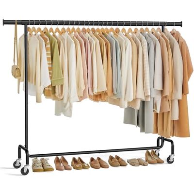 SONGMICS Burro Ropa con Ruedas, Perchero Burro Extensible con Carga Pesada, Capacidad de Carga de 110 kg, 45 x (160-200) x 162,9 cm, Fácil de Montar, Portátil, Negro Mate HSR176B01 SONGMICS Burro Ropa con Ruedas, Perchero Burro Extensible con Carga Pesada, Capacidad de Carga de 110 kg, 45 x (160-200) x 162,9 cm, Fácil de Montar, Portátil, Negro Mate HSR176B01