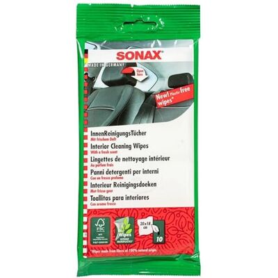 SONAX Paños de Limpieza de Interiores (10 Unidades) Para una limpieza rápida, fácil y profunda de todas las superficies en el interior del vehículo SONAX Paños de Limpieza de Interiores (10 Unidades) Para una limpieza rápida, fácil y profunda de todas las superficies en el interior del vehículo