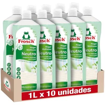 Frosch Limpiador Multiusos de Hogar Ecológico con pH Neutro, Limpia Todas las Superficies y Cuida la Piel Resultado Brillante y Duradero Pack 10uds x 1L Frosch Limpiador Multiusos de Hogar Ecológico con pH Neutro, Limpia Todas las Superficies y Cuida la Piel Resultado Brillante y Duradero Pack 10uds x 1L
