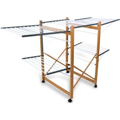 BAKAJI Tendedero Extensible para Exterior e Interior, Capacidad XXL, tendedero Plegable de 2 Niveles con alas Extensibles, tendedero Plegable para Ahorrar Espacio, Slim Extensible con 4 Ruedas BAKAJI Tendedero Extensible para Exterior e Interior, Capacidad XXL, tendedero Plegable de 2 Niveles con alas Extensibles, tendedero Plegable para Ahorrar Espacio, Slim Extensible con 4 Ruedas