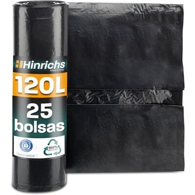 Hinrichs Bolsas de Basura 120L Extra Fuertes – 70x110 cm – Rollo de 25 – Sacos para Residuos Recicladas LDPE – Bolsas Negras Resistentes – Sacos para desechos para Jardines, Hogares y Obras Hinrichs Bolsas de Basura 120L Extra Fuertes – 70x110 cm – Rollo de 25 – Sacos para Residuos Recicladas LDPE – Bolsas Negras Resistentes – Sacos para desechos para Jardines, Hogares y Obras