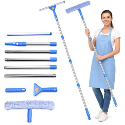 Carehabi Limpiador de Ventanas con Mango telescópico, Barra telescópica, Juego de Limpieza de Ventanas para baño, Ducha, Vidrio, Espejo, Coche Carehabi Limpiador de Ventanas con Mango telescópico, Barra telescópica, Juego de Limpieza de Ventanas para baño, Ducha, Vidrio, Espejo, Coche