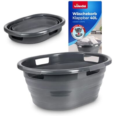 Vileda Cesto plegable para la ropa sucia de 40 L, ahorra espacio, plegable, con cuatro asas, resistente contenedor de ropa para baño, dormitorio y habitación infantil Vileda Cesto plegable para la ropa sucia de 40 L, ahorra espacio, plegable, con cuatro asas, resistente contenedor de ropa para baño, dormitorio y habitación infantil