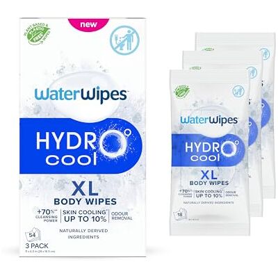 WaterWipes HydroCool Toallitas Refrescantes XL, Paños Corporales para Enfriamiento Instantáneo, Control de Olor y Sudor, Ideales para Gimnasio, Viajes y Aire Libre, 54 unidades (3 paquete) WaterWipes HydroCool Toallitas Refrescantes XL, Paños Corporales para Enfriamiento Instantáneo, Control de Olor y Sudor, Ideales para Gimnasio, Viajes y Aire Libre, 54 unidades (3 paquete)
