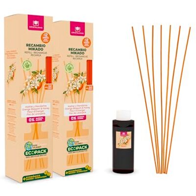 CRISTALINAS Pack 2 Recambio Ambientador Hogar Mikado + Cañas Aroma Azahar y Mandarina Ideal para casa y oficina 100% Puro Larga Duración 12 Semanas 2x85ml 0% Alcohol CRISTALINAS Pack 2 Recambio Ambientador Hogar Mikado + Cañas Aroma Azahar y Mandarina Ideal para casa y oficina 100% Puro Larga Duración 12 Semanas 2x85ml 0% Alcohol