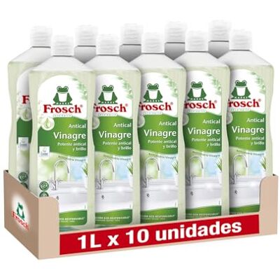 Frosch Limpiador Antical Ecológico Vinagre, Elimina las Manchas de Cal de Baño y Cocina, Eficacia desincrustrante Pack de 10 Unidades x 1 L Frosch Limpiador Antical Ecológico Vinagre, Elimina las Manchas de Cal de Baño y Cocina, Eficacia desincrustrante Pack de 10 Unidades x 1 L
