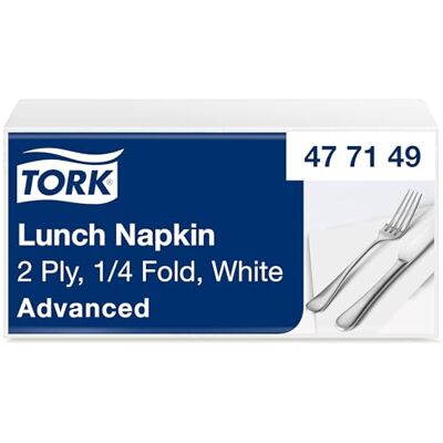 Tork Servilleta de Almuerzo Blanca, Plegado 1/4, 2 capas, 33 cm x 33 cm, 10 x 200 servilletas, Tork Servilleta de Almuerzo Blanca, Plegado 1/4, 2 capas, 33 cm x 33 cm, 10 x 200 servilletas,