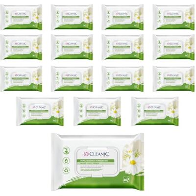 Cleanic Papel Higiénico Hidratado (40x16 Piezas) Papel Higiénico con Extracto de Manzanilla Desechable Toallitas Humedecidas para Limpieza Íntima 640 Piezas Cleanic Papel Higiénico Hidratado (40x16 Piezas) Papel Higiénico con Extracto de Manzanilla Desechable Toallitas Humedecidas para Limpieza Íntima 640 Piezas