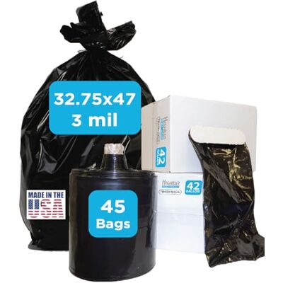 Highbar Select Bolsas de basura resistentes para contratistas, 42 galones, 32.7 x 47 pulgadas, 3 mil de grosor, grandes, negras, industriales, para construcción y uso comercial Highbar Select Bolsas de basura resistentes para contratistas, 42 galones, 32.7 x 47 pulgadas, 3 mil de grosor, grandes, negras, industriales, para construcción y uso comercial