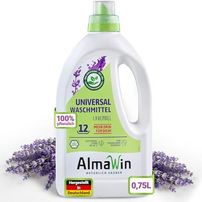 AlmaWin Detergente líquido de 750 ml botella I detergente potente y respetuoso con el medio ambiente, suficiente para aprox. 11 lavados, libre de fragancias y colorantes sintéticos, vegano AlmaWin Detergente líquido de 750 ml botella I detergente potente y respetuoso con el medio ambiente, suficiente para aprox. 11 lavados, libre de fragancias y colorantes sintéticos, vegano