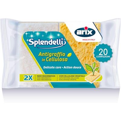 Arix 40 esponjas Glitty antiarañazos de celulosa línea Splendelli, Esponja de Cocina Delicada para ollas antiadherentes, vitrocerámica, sartenes esmaltadas, Vidrio, Cristales, 20 Paquetes, Fabricado Arix 40 esponjas Glitty antiarañazos de celulosa línea Splendelli, Esponja de Cocina Delicada para ollas antiadherentes, vitrocerámica, sartenes esmaltadas, Vidrio, Cristales, 20 Paquetes, Fabricado