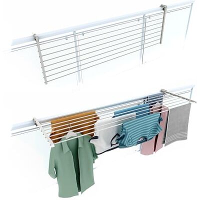 foxydry Duo, tendedero de barandilla y balcón, Plegable, 162 cm de aluminio y acero inoxidable, abatible, antióxido, ahorra espacio, para exterior y terraza, soporta 15 kg, blanc foxydry Duo, tendedero de barandilla y balcón, Plegable, 162 cm de aluminio y acero inoxidable, abatible, antióxido, ahorra espacio, para exterior y terraza, soporta 15 kg, blanc