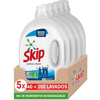 Skip Detergente Líquido Active Clean para Lavadora con Ingredientes de Origen Vegetal 200Lavados (5x 40 Lavados) Skip Detergente Líquido Active Clean para Lavadora con Ingredientes de Origen Vegetal 200Lavados (5x 40 Lavados)
