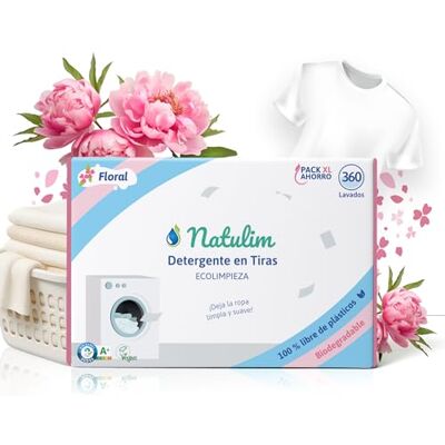 Natulim Detergente en Tiras para Lavadora (360 Lavados) Floral Incluye efecto Suavizante, Ecológico, Hipoalergénico, Zero Waste, Made in Spain Ropa limpia y suave sin ensuciar el Planeta Natulim Detergente en Tiras para Lavadora (360 Lavados) Floral Incluye efecto Suavizante, Ecológico, Hipoalergénico, Zero Waste, Made in Spain Ropa limpia y suave sin ensuciar el Planeta