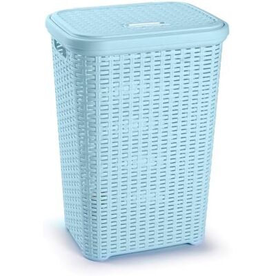 AC Cesto rattan para ropa sucia con tapa y asas Pongotodo de plástico Cubo para colada Imitión de mimbre Fabricado en España (Azul 60 litros 61,5 x 42,5 x 34 cm) AC Cesto rattan para ropa sucia con tapa y asas Pongotodo de plástico Cubo para colada Imitión de mimbre Fabricado en España (Azul 60 litros 61,5 x 42,5 x 34 cm)