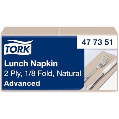 Tork Natural Servilleta de almuerzo, 1/8 pliegue de 2 capas, 33 cm x 33 cm, 200 servilletas, 477351 Tork Natural Servilleta de almuerzo, 1/8 pliegue de 2 capas, 33 cm x 33 cm, 200 servilletas, 477351