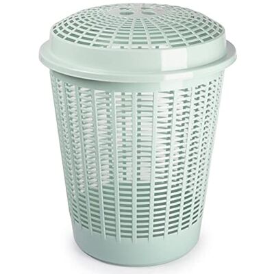 AC Cesto redondo para ropa sucia con tapa Pongotodo de plástico Cubo para colada Diseño a Rayas Fabricado en España (Verde pastel 50 litros 57,5 x 45,7 cm) AC Cesto redondo para ropa sucia con tapa Pongotodo de plástico Cubo para colada Diseño a Rayas Fabricado en España (Verde pastel 50 litros 57,5 x 45,7 cm)