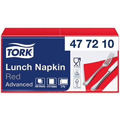 Tork Lunch/Servilletas para almuerzo / 10 paquetes x 200 unidades (2000 servilletas) / color rojo / 2 capas / 33 x 32,6 cm/Advanced Tork Lunch/Servilletas para almuerzo / 10 paquetes x 200 unidades (2000 servilletas) / color rojo / 2 capas / 33 x 32,6 cm/Advanced