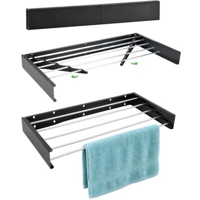 Amig Tendedero de Pared Extensible 80 cm Negro Acero 4 Metros De Tendido 5 Varillas De Aluminio Cuerpo De Acero Carga Máxima 28 Kg Fijaciones Incluidas Amig Tendedero de Pared Extensible 80 cm Negro Acero 4 Metros De Tendido 5 Varillas De Aluminio Cuerpo De Acero Carga Máxima 28 Kg Fijaciones Incluidas