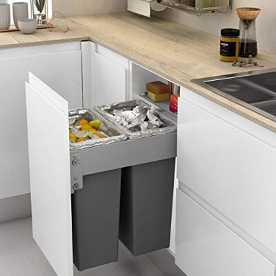 Menage Confort Cubo de Basura Frontal Integrado con 2 contenedores de 35L para Mueble de Cocina, Ancho 462-468 mm Menage Confort Cubo de Basura Frontal Integrado con 2 contenedores de 35L para Mueble de Cocina, Ancho 462-468 mm