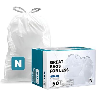 Plasticplace Simple Humano Code N Forros de Basura con cordón Compatible, 12-13 galones / 45-50 litros │ 22.75 "x 31.5", 50 Unidades, Color Blanco Plasticplace Simple Humano Code N Forros de Basura con cordón Compatible, 12-13 galones / 45-50 litros │ 22.75 "x 31.5", 50 Unidades, Color Blanco