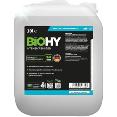 BIOHY Limpiador intensivo (Bidón de 10 litros) Limpiador industrial de alto rendimiento Limpiador básico ideal para limpiadores de alta presión (Intensivreiniger) BIOHY Limpiador intensivo (Bidón de 10 litros) Limpiador industrial de alto rendimiento Limpiador básico ideal para limpiadores de alta presión (Intensivreiniger)