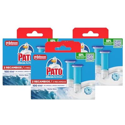 PATO Discos Activos WC Marine, Limpia, Refresca y Perfuma el Inodoro, Eficacia 360°, Pack 6 Recambios = 36 discos PATO Discos Activos WC Marine, Limpia, Refresca y Perfuma el Inodoro, Eficacia 360°, Pack 6 Recambios = 36 discos