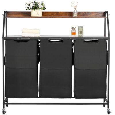 VEVOR Cesta para la Colada, Clasificador de Ropa 1040 x 330 x 1045 mm con 3 Compartimentos de Tela Oxford 600D, Tablero de Madera, Ruedas y Estantes Tipo Escalera, Clasificador de Ropa Sucia, Negro VEVOR Cesta para la Colada, Clasificador de Ropa 1040 x 330 x 1045 mm con 3 Compartimentos de Tela Oxford 600D, Tablero de Madera, Ruedas y Estantes Tipo Escalera, Clasificador de Ropa Sucia, Negro