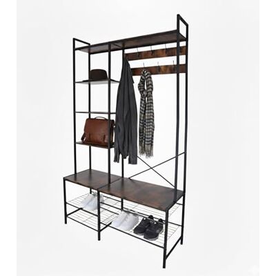 Relaxdays Perchero , 4 estantes para Zapatos, 9 Ganchos Dobles, 5 estantes, HBT 190 x 120 x 40 cm, Negro/marrón Relaxdays Perchero , 4 estantes para Zapatos, 9 Ganchos Dobles, 5 estantes, HBT 190 x 120 x 40 cm, Negro/marrón