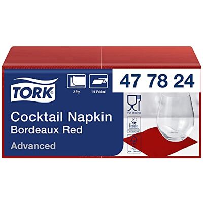 Tork Cocktail Servilleta de papel, 2 capas, 12 paquetes de 200 unidades (2400 servilletas), 24 cm x 24 cm, Advanced, color rojo burdeos Tork Cocktail Servilleta de papel, 2 capas, 12 paquetes de 200 unidades (2400 servilletas), 24 cm x 24 cm, Advanced, color rojo burdeos