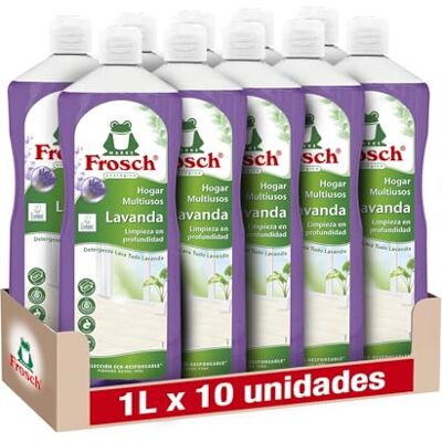 Frosch Limpiador Multiusos de Hogar Ecológico Lavanda, Elimina la Grasa y la Suciedad en General, Higienizante eficaz Resultado Brillante y Duradero Pack 10 uds x 1L Frosch Limpiador Multiusos de Hogar Ecológico Lavanda, Elimina la Grasa y la Suciedad en General, Higienizante eficaz Resultado Brillante y Duradero Pack 10 uds x 1L