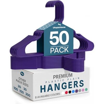 Utopia Home Paquete de 50 Perchas de Plástico Ahorradoras de Espacio, Duraderas y con Ranuras para los Hombros, Morado Utopia Home Paquete de 50 Perchas de Plástico Ahorradoras de Espacio, Duraderas y con Ranuras para los Hombros, Morado