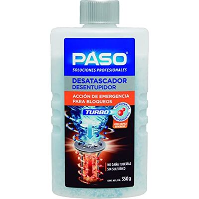 Paso Desatascador Turbo Acción Rapida para Bloqueos Totales, Triple Eficacia Sin Ácido Sulfúrico, No Daña Tuberías 350g Paso Desatascador Turbo Acción Rapida para Bloqueos Totales, Triple Eficacia Sin Ácido Sulfúrico, No Daña Tuberías 350g