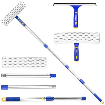 ITTAR Limpiacristales, escobilla giratoria y Estropajo de Microfibra con Poste Extensible de Acero Inoxidable de 3 Secciones, Herramienta de Limpieza de Ventanas con 2 Almohadillas de Microfibra para ITTAR Limpiacristales, escobilla giratoria y Estropajo de Microfibra con Poste Extensible de Acero Inoxidable de 3 Secciones, Herramienta de Limpieza de Ventanas con 2 Almohadillas de Microfibra para