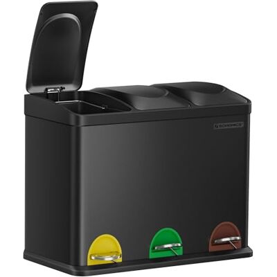 SONGMICS Cubo Triple para Cocina, Cubo Basura de Reciclaje, Pedal, Cubo de Basura de Metal 45 L, Sistema de Separación de Residuos Cubo para Cocina, 3 x 15 L, con Tapa, Acero, Negro SONGMICS Cubo Triple para Cocina, Cubo Basura de Reciclaje, Pedal, Cubo de Basura de Metal 45 L, Sistema de Separación de Residuos Cubo para Cocina, 3 x 15 L, con Tapa, Acero, Negro