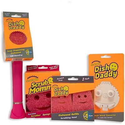 Scrub Daddy Dish Daddy Wand, Cabezales de Repuesto, Scrub Mommy Esponja y Cabezal Conector, Estropajo con Mango Dispensador de Jabón, Esponja con Textura Cambiante, Raspador Incorporado, Rosa Scrub Daddy Dish Daddy Wand, Cabezales de Repuesto, Scrub Mommy Esponja y Cabezal Conector, Estropajo con Mango Dispensador de Jabón, Esponja con Textura Cambiante, Raspador Incorporado, Rosa