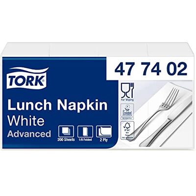 Tork Soft Lunch/Servilletas para almuerzo de dos capas/plegado americano 1/8 / color blanco / 10 paquetes x 200 unidades (2000 servilletas)/ 33 cm x 33 cm/Advanced Tork Soft Lunch/Servilletas para almuerzo de dos capas/plegado americano 1/8 / color blanco / 10 paquetes x 200 unidades (2000 servilletas)/ 33 cm x 33 cm/Advanced