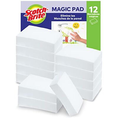 Scotch-Brite Esponja Mágica de Limpieza, Paquete Económico de 12 Esponjas, Borrador Mágico, Elimina Las Manchas de Paredes, Zapatos, Fregaderos y Más sin Productos Químicos Scotch-Brite Esponja Mágica de Limpieza, Paquete Económico de 12 Esponjas, Borrador Mágico, Elimina Las Manchas de Paredes, Zapatos, Fregaderos y Más sin Productos Químicos