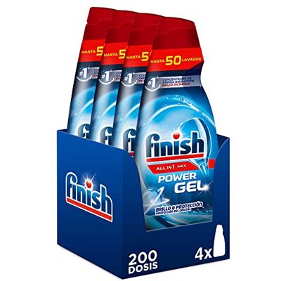 Finish All in 1 Max Power Gel Brillo & Protección Detergente Gel para el Lavavajilla, 200 dosis (4 botellas de 50 dosis) Finish All in 1 Max Power Gel Brillo & Protección Detergente Gel para el Lavavajilla, 200 dosis (4 botellas de 50 dosis)