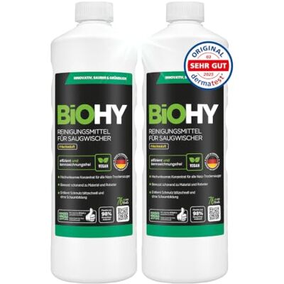 BIOHY Agente de limpieza para limpiaparabrisas de succión (2 botellas de 1 litro) Concentrado 1:200 para los aspiradores en húmedo baldosas, PVC, parquet y laminado (Saugwischer) BIOHY Agente de limpieza para limpiaparabrisas de succión (2 botellas de 1 litro) Concentrado 1:200 para los aspiradores en húmedo baldosas, PVC, parquet y laminado (Saugwischer)