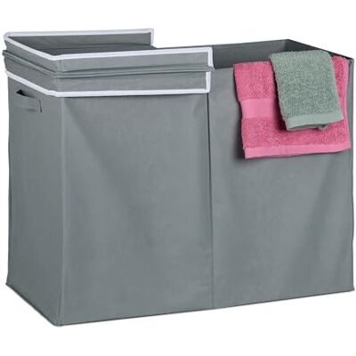 Relaxdays Cesto Ropa Sucia con Tapa, 100 L, Cubo para Colada Plegable, Tela, 50 x 68 x 34 cm, Baño y Dormitorio, Gris Relaxdays Cesto Ropa Sucia con Tapa, 100 L, Cubo para Colada Plegable, Tela, 50 x 68 x 34 cm, Baño y Dormitorio, Gris
